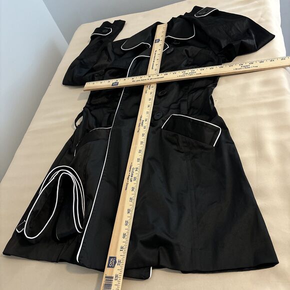 iz Byer California Black Trench Jacket S Padded Shoulder Pockets Button Front - Picture 11 of 14